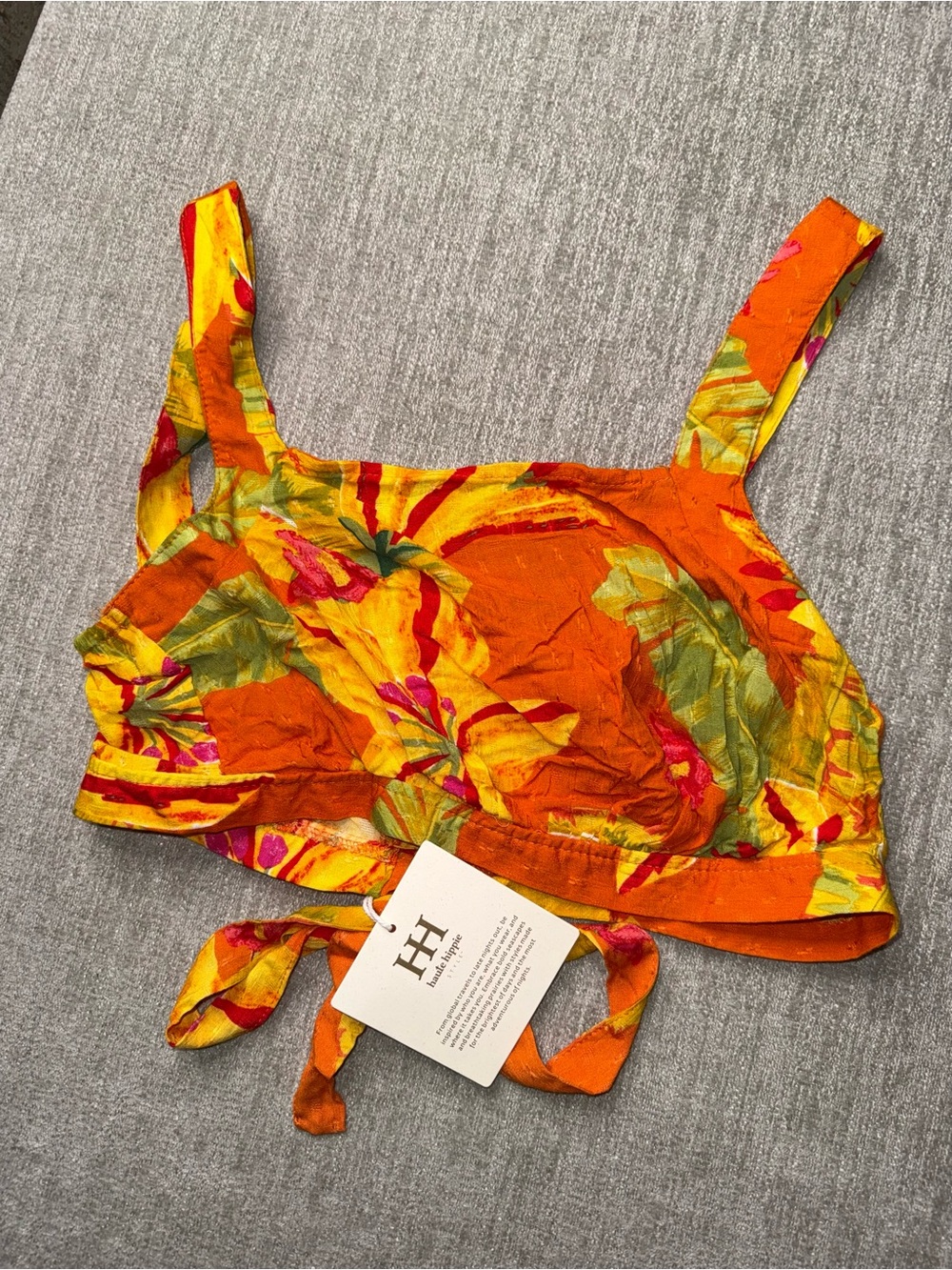 NWT Haute Hippie Tropical Floral Tie Front Crop Top Orange Size S
